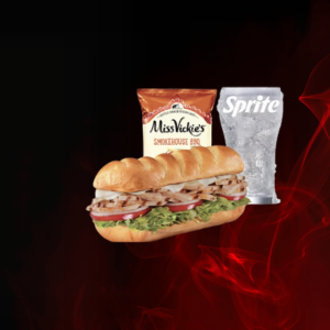 Grilled Chicken Breast Combo made with seasoned, juicy grilled chicken and provolone—served hot with a drink and chips.