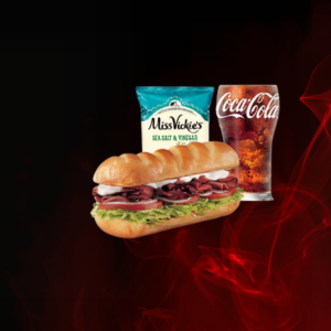 Smoked Turkey Breast Combo made with lean, thin-sliced smoked turkey and provolone—served on toasted bread with chips and a drink.